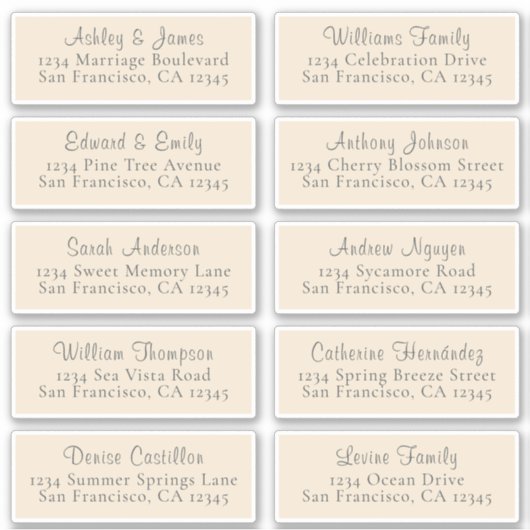 Chic Ivory Wedding Guest Adresetiketten Sticker (Voorkant)
