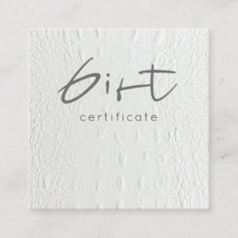 Chic Ivory White Leather Texft Certificate Vierkante Visitekaartje