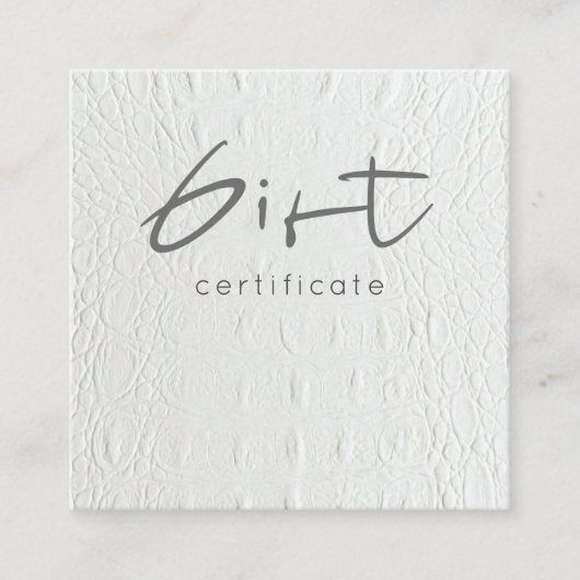 Chic Ivory White Leather Texft Certificate Vierkante Visitekaartje (Voorkant)