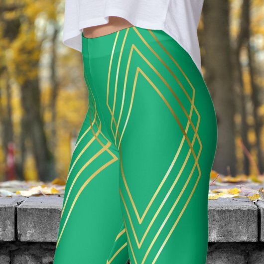 Chic Jade Groene Diamanten Patroon Leggings