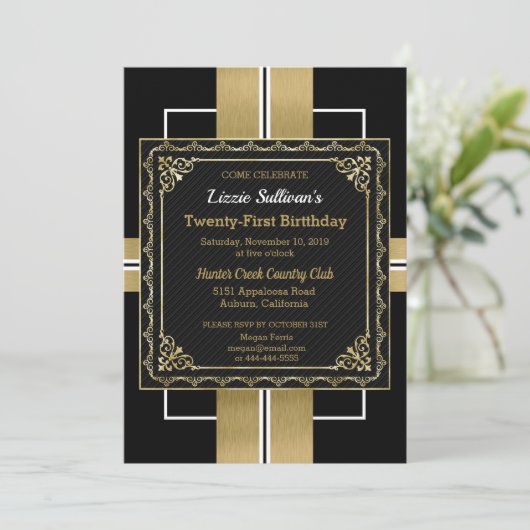 Chic Jazzy Gold Invitation Kaart (Staand voorkant)