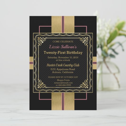 Chic Jazzy Gold Invitation Kaart (Staand voorkant)