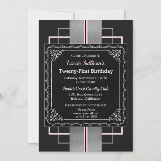 Chic Jazzy Silver Uitnodiging (Voorkant)