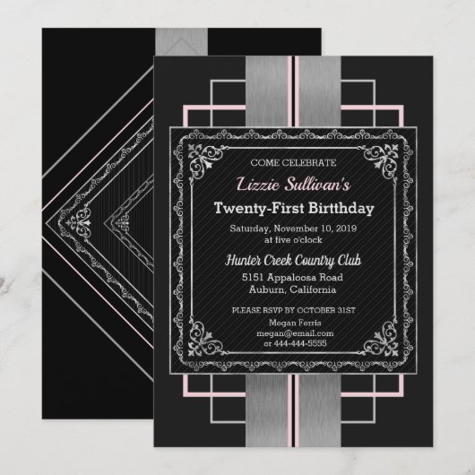 Chic Jazzy Silver Uitnodiging (Voorkant / Achterkant)