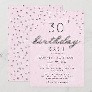 Chic Jewels Pink Sparkle Glitter Birthday Party Kaart