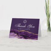Chic Jewish Bat Mitswa Paarse Gouden Ster van Davi Bedankkaart (Voorkant)