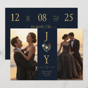 Chic Joy Vakantie Foto Bruiloft Navy Goud TLW26 Save The Date
