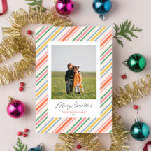 Chic Joyful Stripes Kerstvakantie Fotokaart