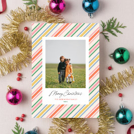 Chic Joyful Stripes Kerstvakantie Fotokaart Feestdagenkaart