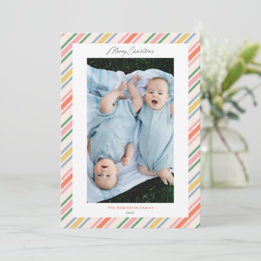 Chic Joyful Stripes Lijst Kerstkaart (Staand voorkant)