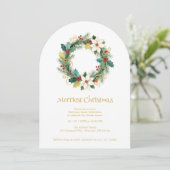 Chic Joyful Winter Christmas Wreath Holiday Party Kaart (Staand voorkant)