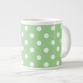 Chic Jumbo Coffee Mok: White Polkas on Green Grote Koffiekop