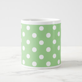 Chic Jumbo Coffee Mok: White Polkas on Green Grote Koffiekop