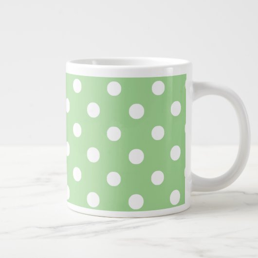 Chic Jumbo Coffee Mok: White Polkas on Green Grote Koffiekop (Rechts)