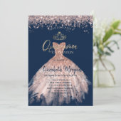Chic jurk tiara,diamanten blauwe Quinceañera Kaart (Staand voorkant)
