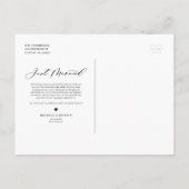 Chic Just Married Calligraphy Overlay Foto Aankondigingskaart (Achterkant)
