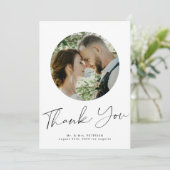 Chic kalligrafie 2 foto bruiloft bedankkaart (Staand voorkant)