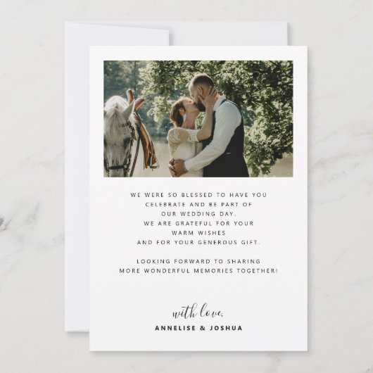 Chic kalligrafie 2 foto bruiloft bedankkaart (Achterkant)