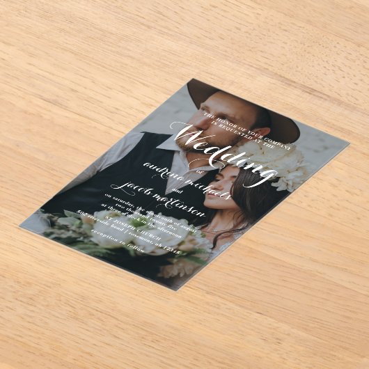 Chic kalligrafie script Classic foto bruiloft Acryl Uitnodigingen (Laagn)