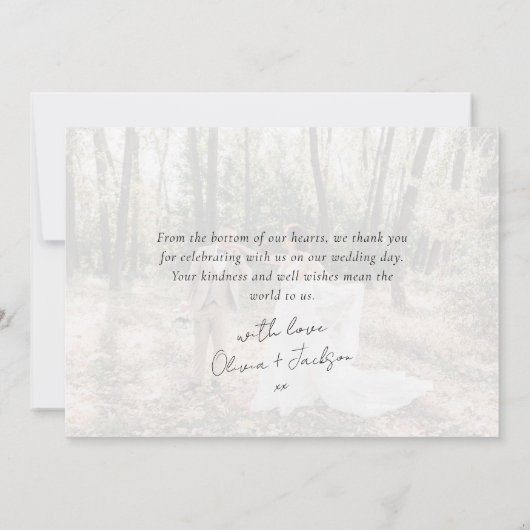 Chic kalligrafie script foto bruiloft bedankkaart (Achterkant)