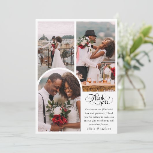 Chic kalligrafie script foto bruiloft bedankkaart (Staand voorkant)