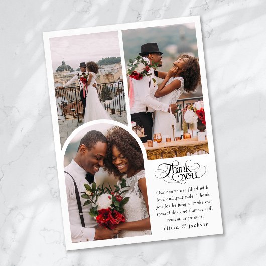 Chic kalligrafie script foto bruiloft bedankkaart