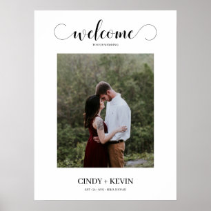 Chic kalligrafie script foto huwelijks welkom bord poster