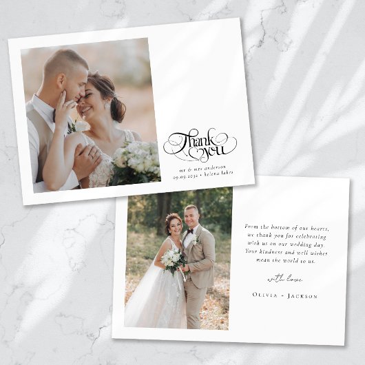 Chic kalligrafie script hart foto bruiloft bedankkaart