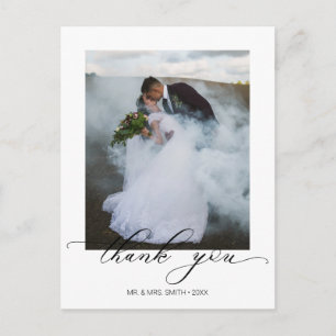 Chic Kalligrafie Script Huwelijksfoto Bedankt Briefkaart