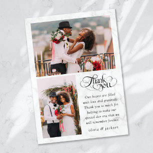 Chic kalligrafie script Marmeren foto bruiloft Bedankkaart