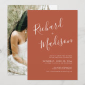 Chic kalligrafie terracotta foto virtuele bruiloft kaart (Voorkant / Achterkant)