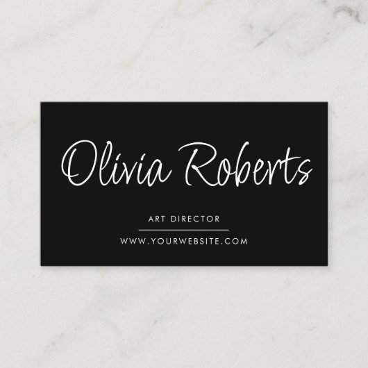 Chic kalligrafiescript Modern Zwart Wit QR Code Visitekaartje (Voorkant)