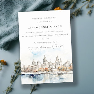 Chic Kansas City Missouri Waterverf Baby shower Kaart