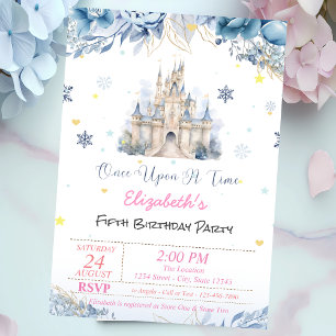 Chic Kasteel Blauwe Bloemen Prinses Sprookje Kaart