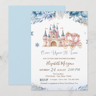 Chic Kasteel, Wagen Blauwe Bloemen Baby Shower Kaart