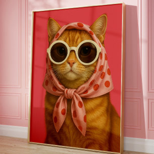 Chic Kat Grappige Esthetische Muur Kunst Print