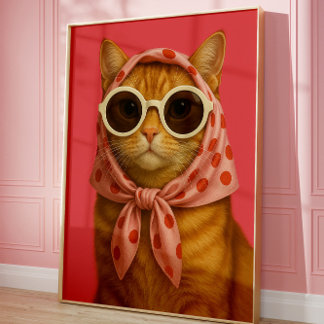 Chic Kat Grappige Esthetische Muur Kunst Print