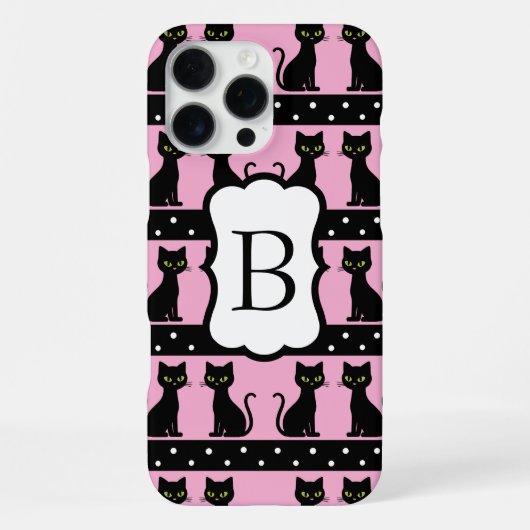 Chic Kat Monogram Patroon Aanpasbare Initiaal iPhone Hoesje (Achterkant)