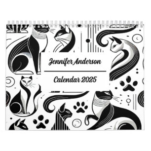 Chic kattenpatroon zwart en wit kalender