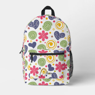 Chic Kawaii Floral Pattern Custom Name Print Bedrukte Rugzak