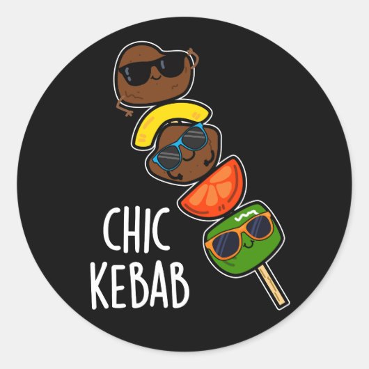 Chic Kebab Funny Shish Kebab Pun Dark BG Ronde Sticker (Voorkant)