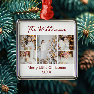 Chic Kerst Familie Fotocollage 2025 Rode Tekst Metalen Ornament