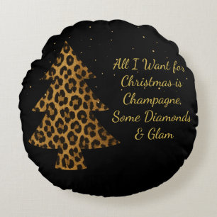 Chic Kerst Luipaard Boom Design Rond Kussen