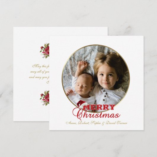 Chic Kerst Script Poinsettia Monogram Kaart (Voorkant / Achterkant)