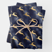 Chic Kerstdeer Pattern marine Blue Gold Foil Inpakpapier Vel (In situ)