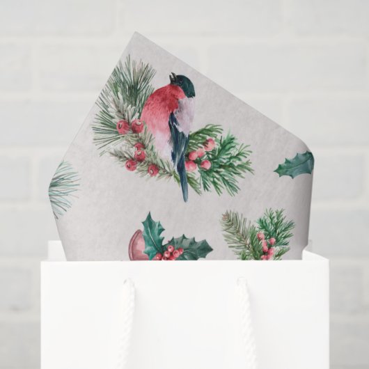Chic Kerstfeestay Bullfinch Pine Holly Tissuepapier (Cadeauzakje)