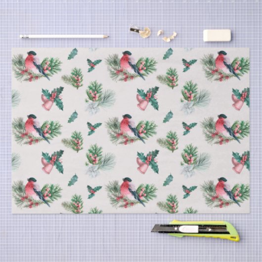Chic Kerstfeestay Bullfinch Pine Holly Tissuepapier (Craft)