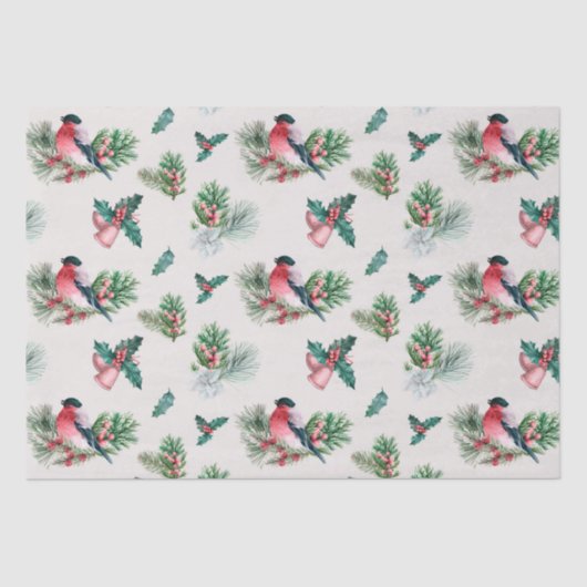 Chic Kerstfeestay Bullfinch Pine Holly Tissuepapier (Voorkant)