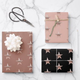 Chic Kerstmetallic roos gouden ster Wrapping P Inpakpapier Vel
