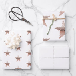 Chic Kerstmetallisch roos gouden ster wit Inpakpapier Vel